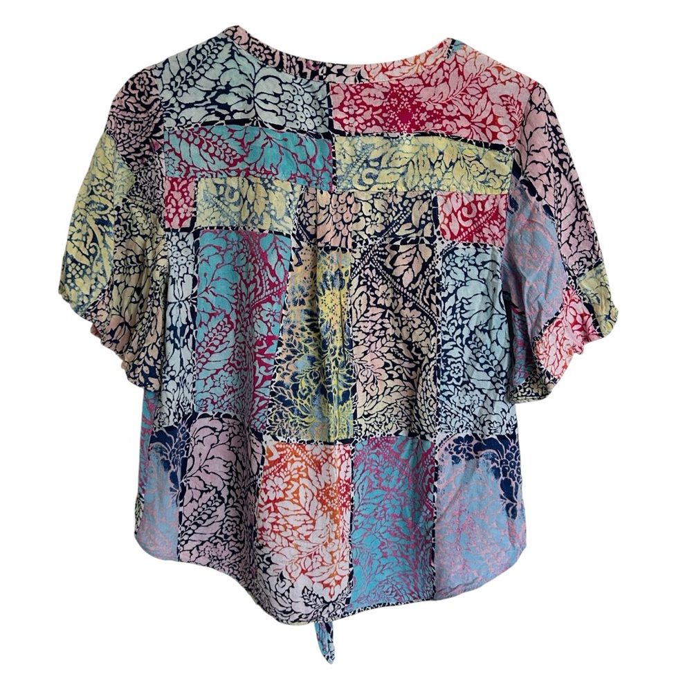 Chico’s Multi Colored Patchwork Short Bell sleeve… - image 2